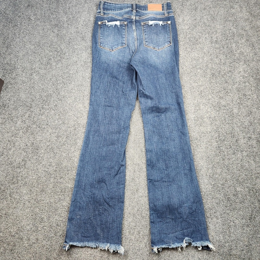 Judy Blue Bootcut Jeans Womens 7/28 Medium Wash Mid Rise Distressed Fringe Denim - Picture 2 of 9